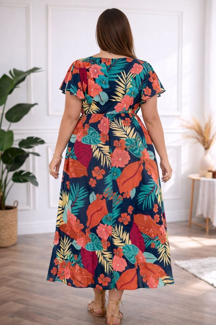 Robe longue nuit tropicale exotique marine et multicolore Femme taille 54 marque Asos 💍 - photo numéro 2
