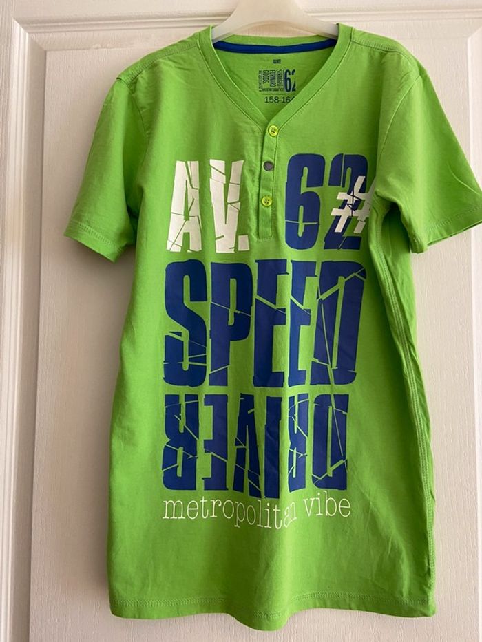 Tee-shirt vert We taille 14 ans 158-164 100% coton, manches courts, col en V, neuf - photo numéro 7