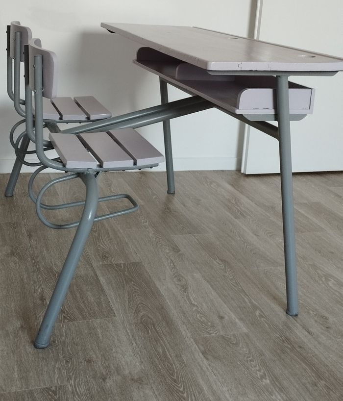 Ancien bureau d'écolier 2 places - photo numéro 2