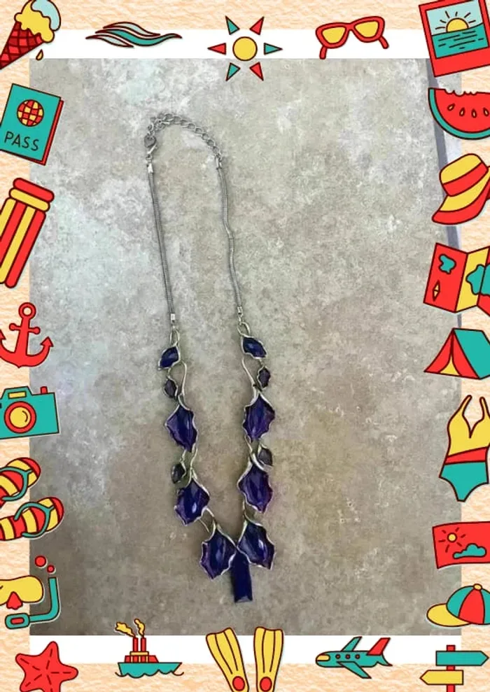 Collier imposant bleu argenté - photo numéro 2
