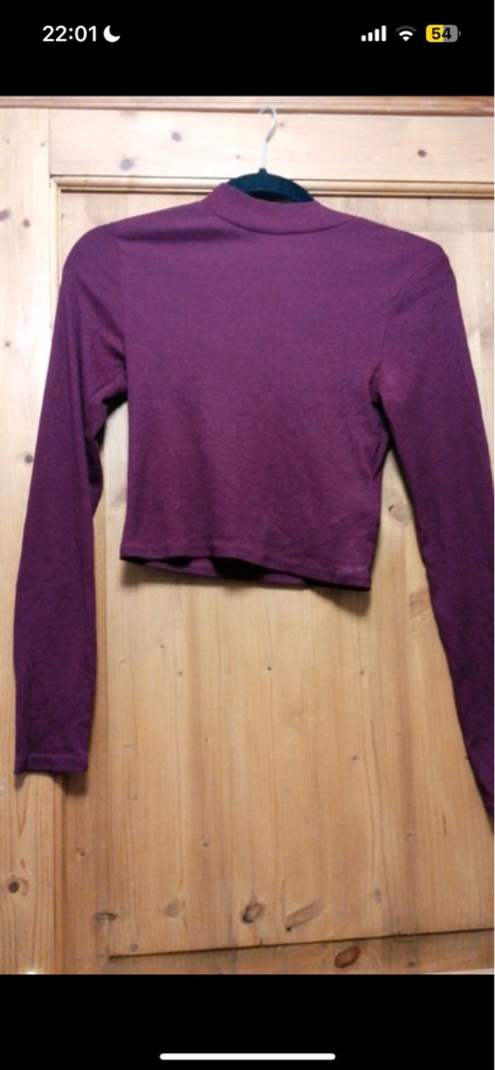 Pull court manches longues prune h&m - photo numéro 2