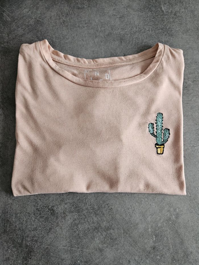 T-shirt top à manches courtes femme - Taille S / 36 - Undiz - Rose pâle brodé cactus - photo numéro 8