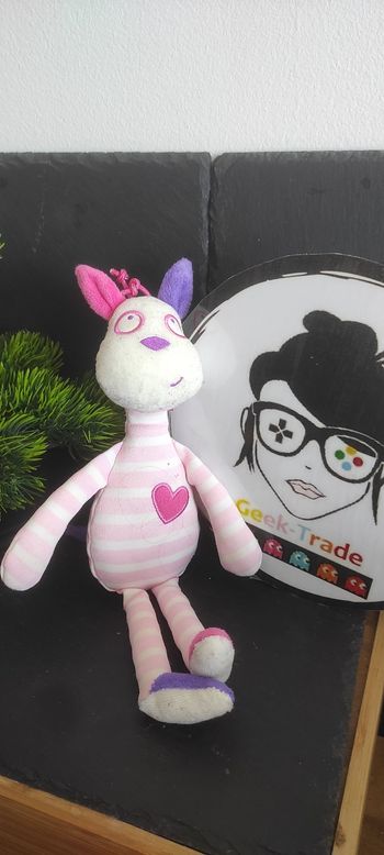 Doudou cheval ane zèbre rose violet rayé coeur Luminou Jemini Peluche rayure