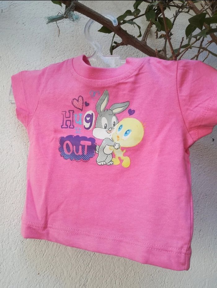 Tee-shirt neuf rose 100% coton fille 0/2 mois Looney Tunes - photo numéro 2