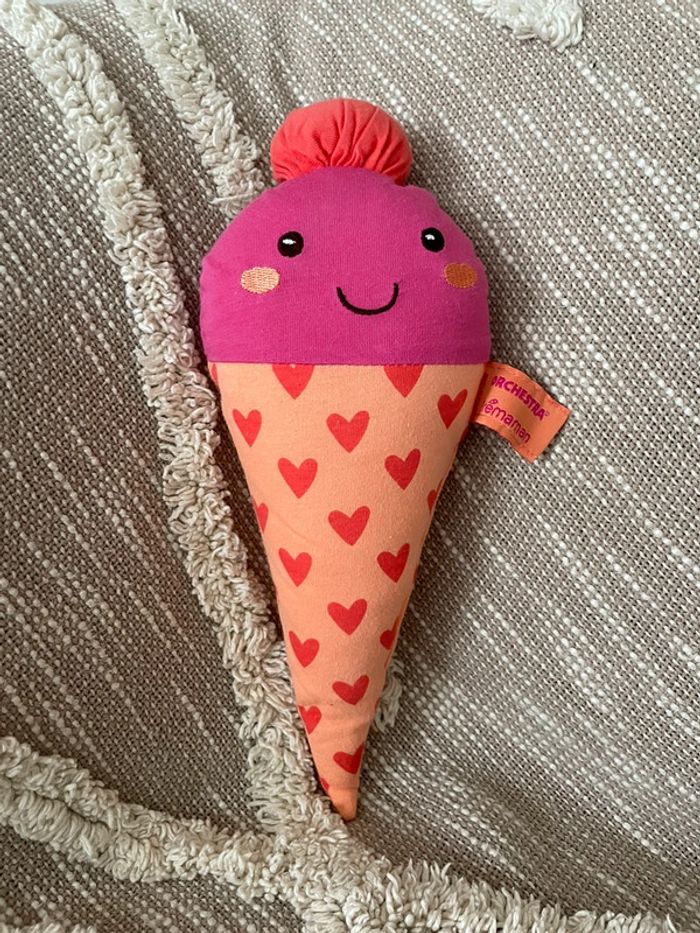 Peluche doudou 28cm orchestra cône de glace rose et orange très bon état