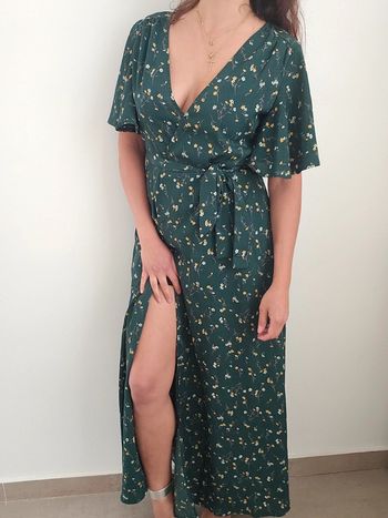 Robe verte fleurie longue