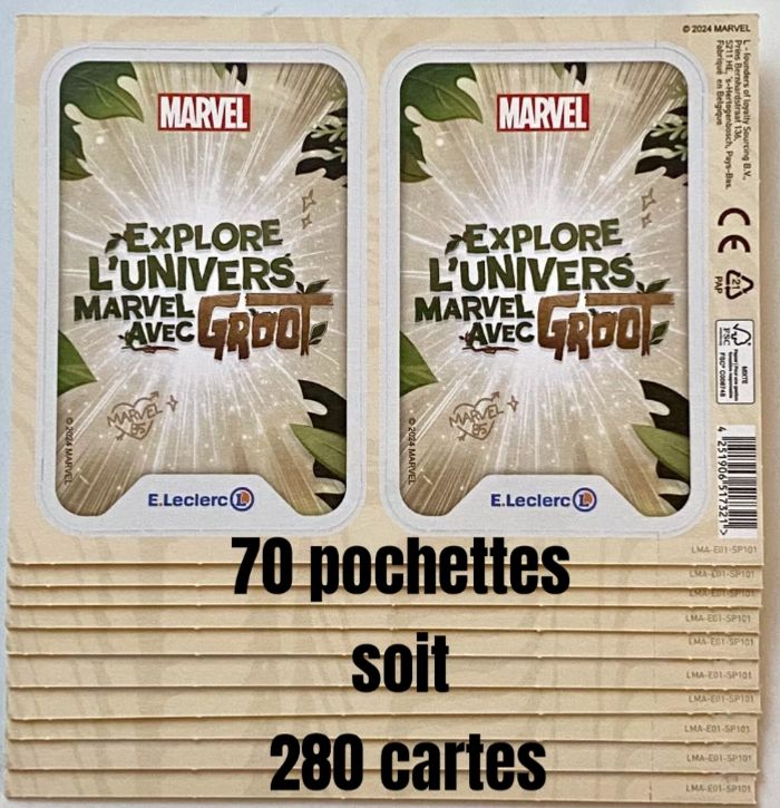70 Pochettes Soit 280 Cartes Marvel Leclerc 2024 Explore Univers Groot Disney