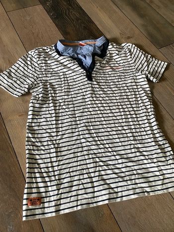 Polo rayé marine et blanc TAO 14 ans