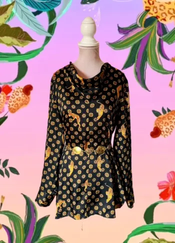 🌿🐅Tunique satinée noire taille M baroque tigres Zara wild chic tiger satin tunic🐅🌿