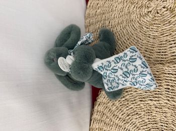 Doudou et compagnie - Peluche lapin avec doudou vert