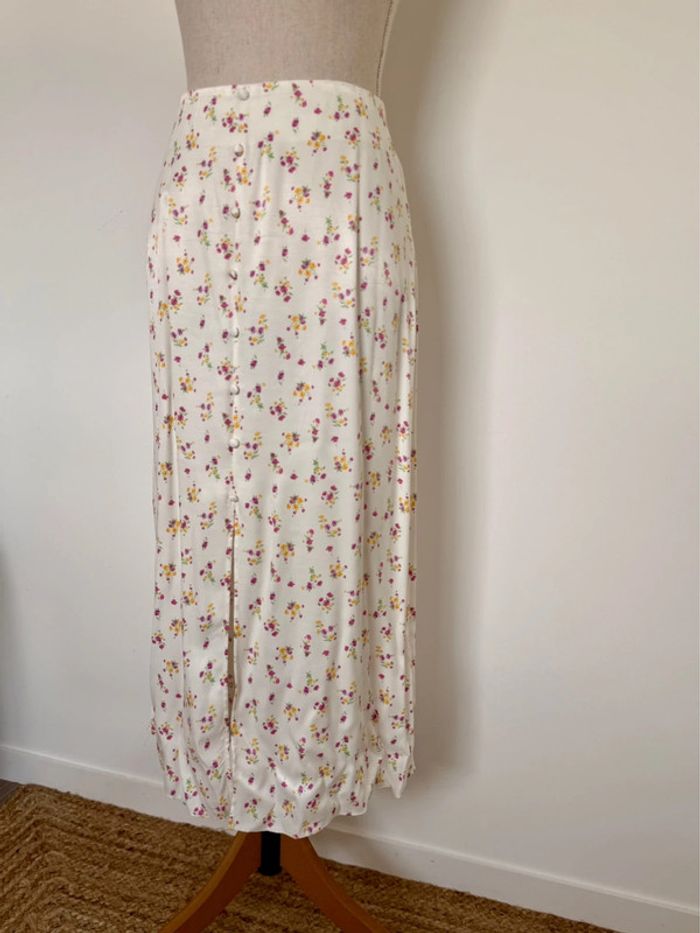 Jupe satin satiné été fleuri midi blanche longue fluide - photo numéro 4