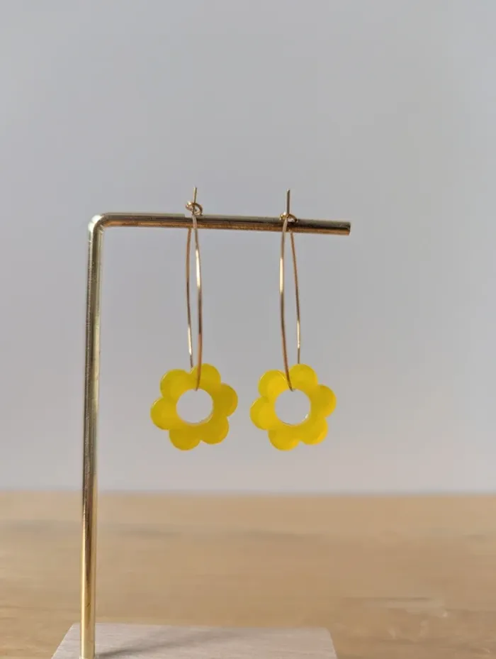 Créoles fleurs interchangeables jaune - photo numéro 3