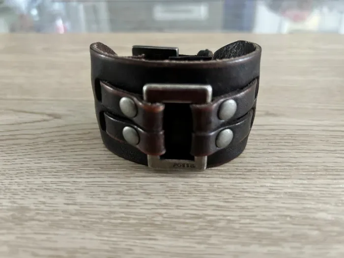 Bracelet Manchette en Cuir Marron Fossil Neuf - photo numéro 4
