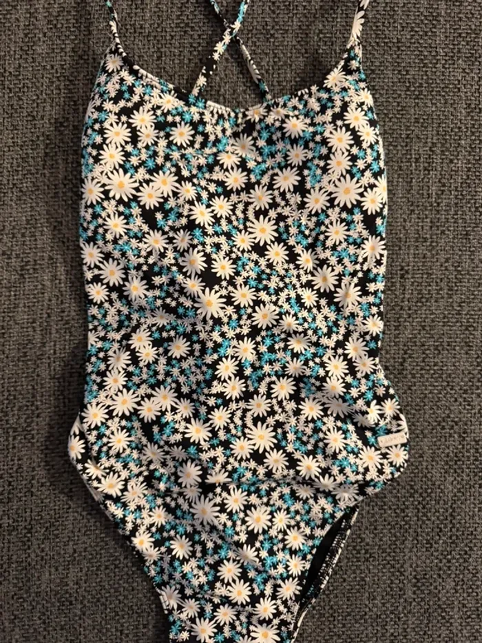 Maillot de bain une pièce Roxy taille XS bleu et blanc, fleurs