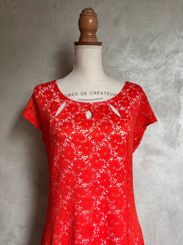 Robe orange rouge broderie mé Paris - photo numéro 3