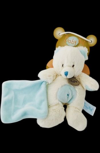❤️  Doudou Peluche Mouchoir Ours Babynat Baby Nat Blanc Écru Bleu