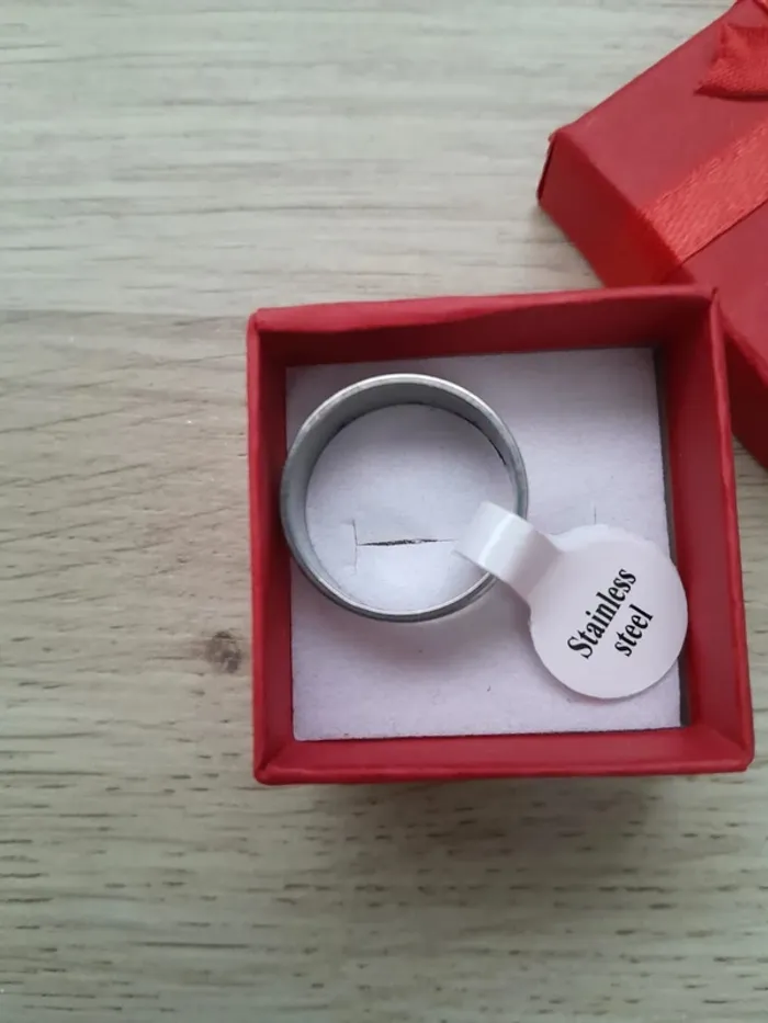 Bague Homme, argentée, bandeau noir, acier inoxydable, taille 59 - photo numéro 2