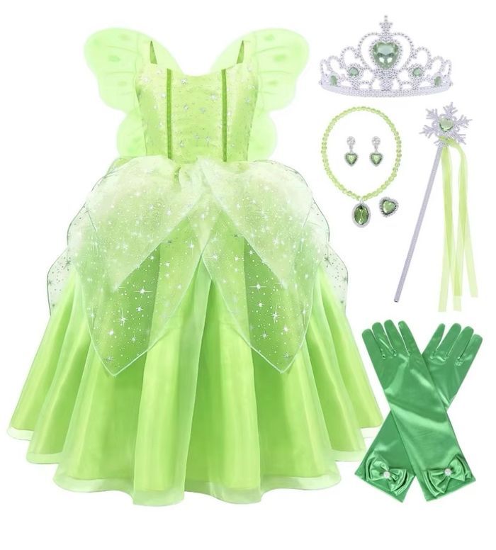 Déguisement robe de princesse verte aile de papillon et ces accessoires Taille 3-8ans