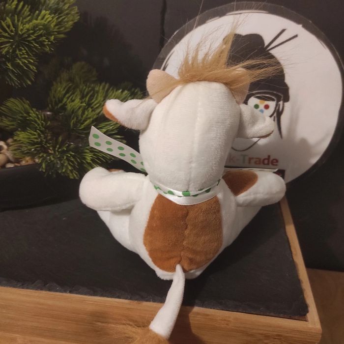Doudou Peluche Plush Fizzy vache blanche marron music vert sonore #geektradedoudou - photo numéro 2