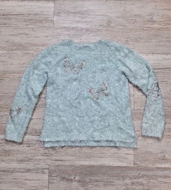 Pull turquoise papillons