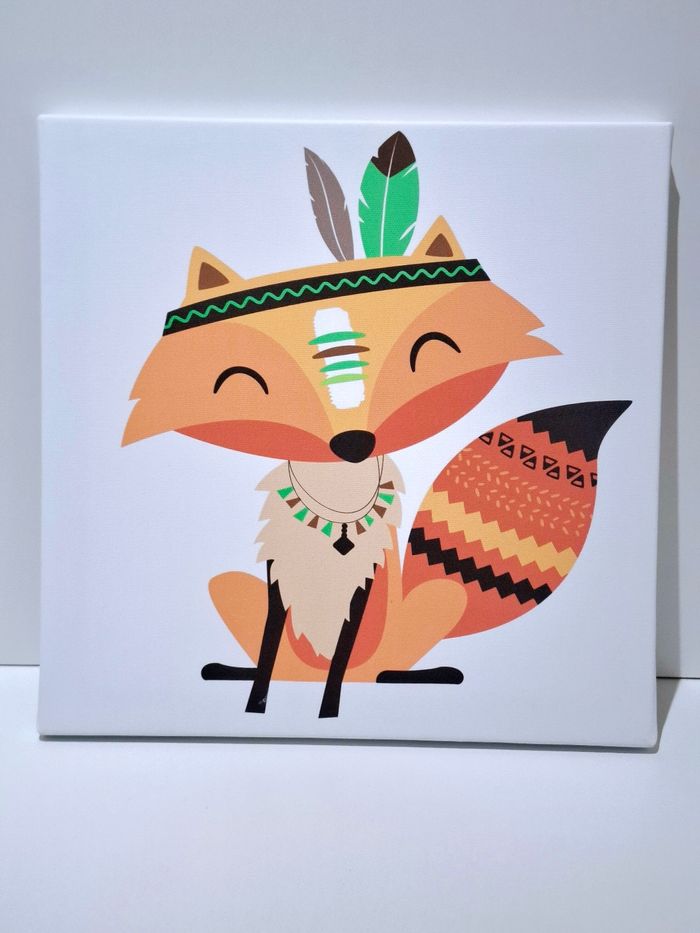 Tableau en toile Renard Indien – Décoration murale bébé/enfant 30x30 cm