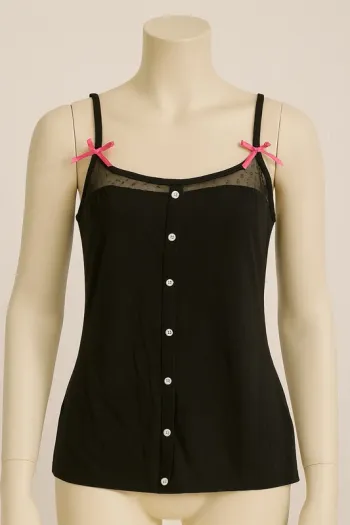 T-shirt tissaia taille 36 noir à boutons avec noeuds roses