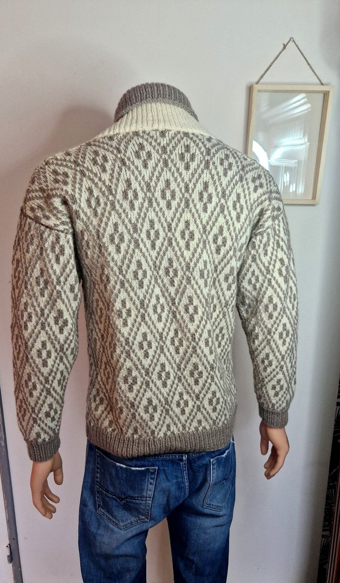 Pull en maille fait main Crème/Taupe Vintage Taille S Homme Pull - photo numéro 2