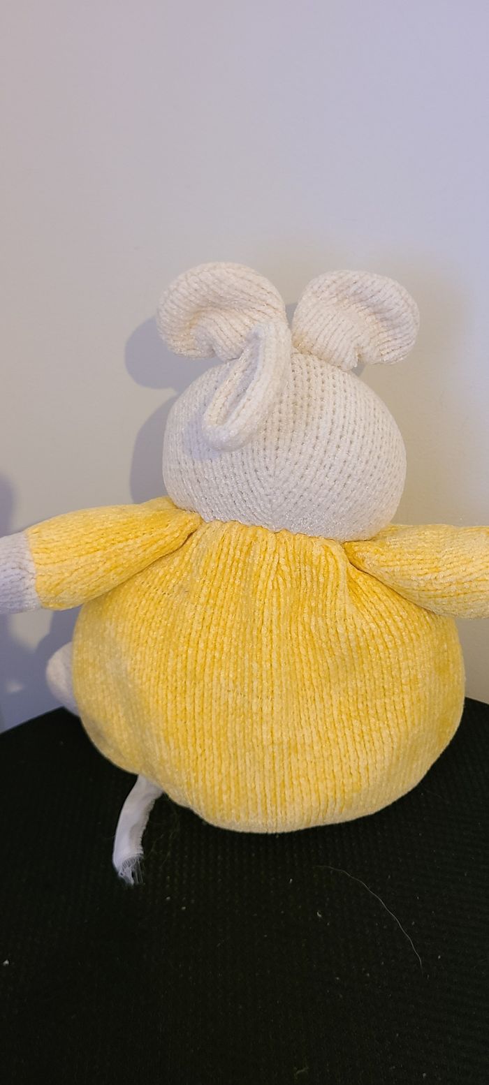 Doudou lapin boule jaune noeud vichy marron - photo numéro 5