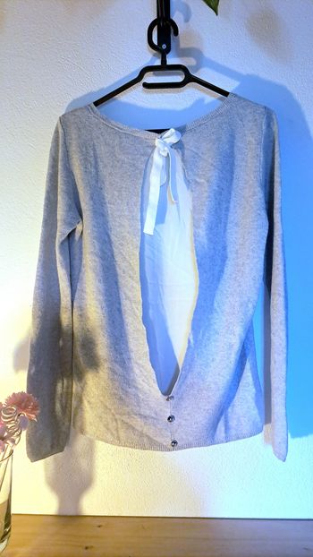 Petit pull fin gris clair à pois pailletés
