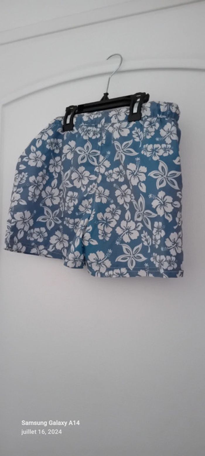 Short de bain motif hawaïen bleu garçon 10 ans kihawo - photo numéro 5