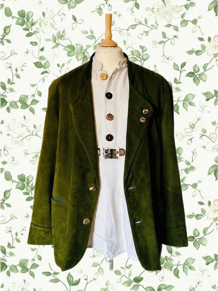 🌲Veste blazer cuir daim vert sapin vintage autrichien trachten suede leather blazer🌲 - photo numéro 3