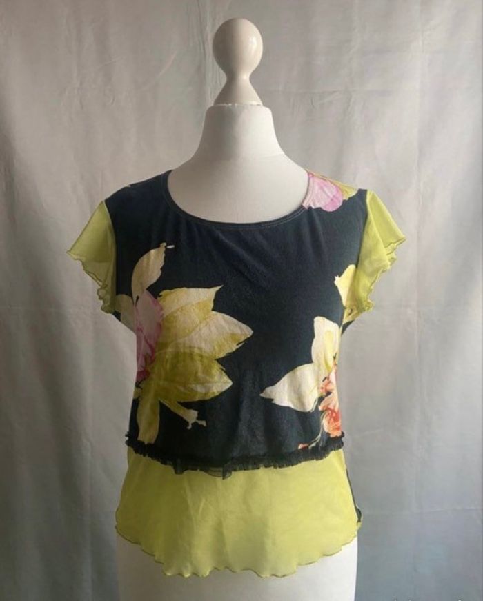 Teeshirt noir motifs floraux multicolores Rosa ROSAM taille 42 / XL - photo numéro 1