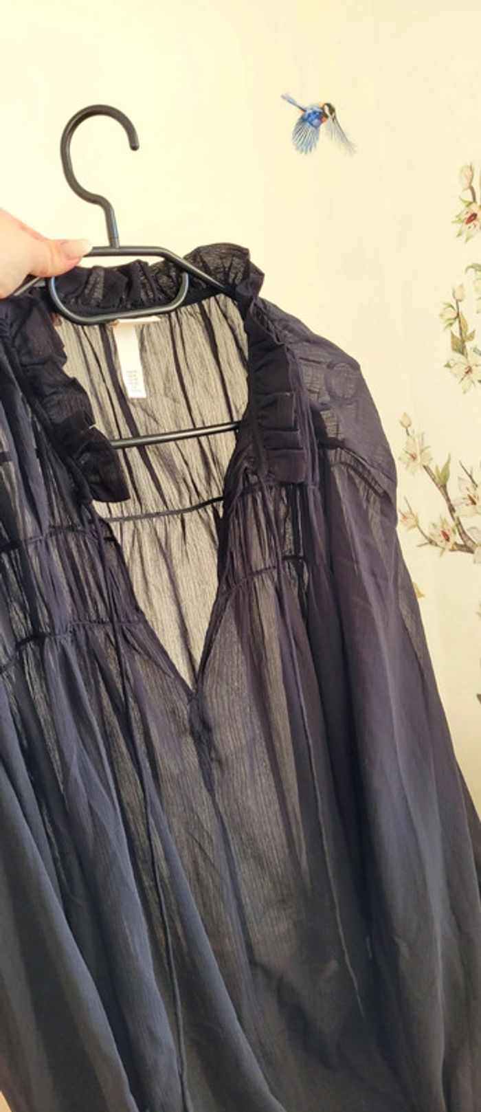 Robe noire transparence manches longues col qui se noue H&M Taille XL Neuf