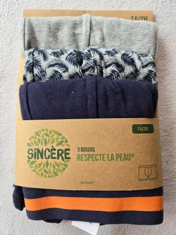 3 boxers taille 6/XXL bleu et gris marque Sincère Label Oeko-Tex
