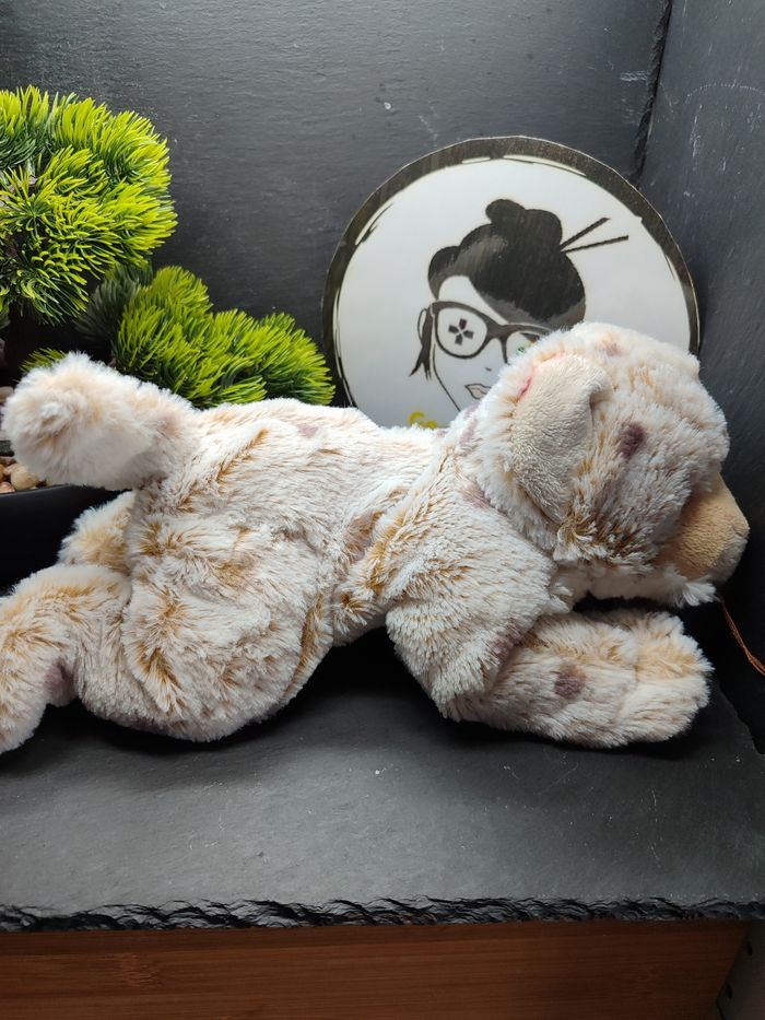 Doudou peluche chat léopard beige blanc ho2304 roux beige histoire d'ours Taches - photo numéro 2