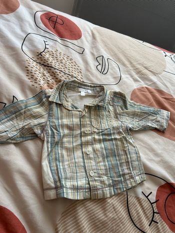 Chemise à carreaux bleu et grise taille 1mois/54cm Kitchoun
