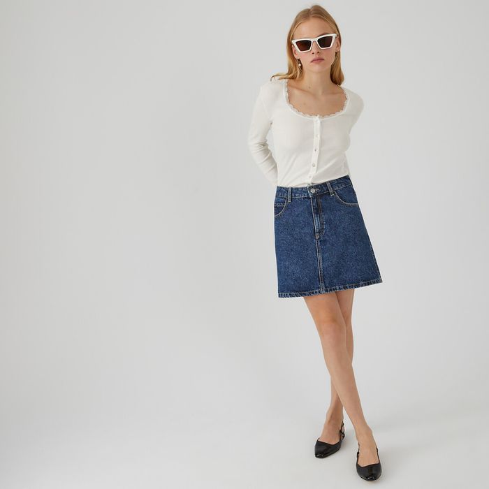 T-shirt boutonné manches longues, détail dentelle - taille XL - couleur ivoire - La Redoute Collecti - photo numéro 3