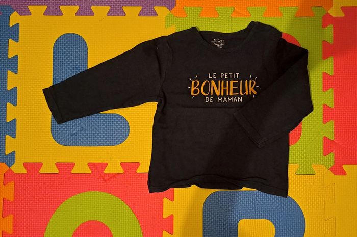 T-shirt manches longues noir, kiabi, taille 18 mois (77/82 cm)