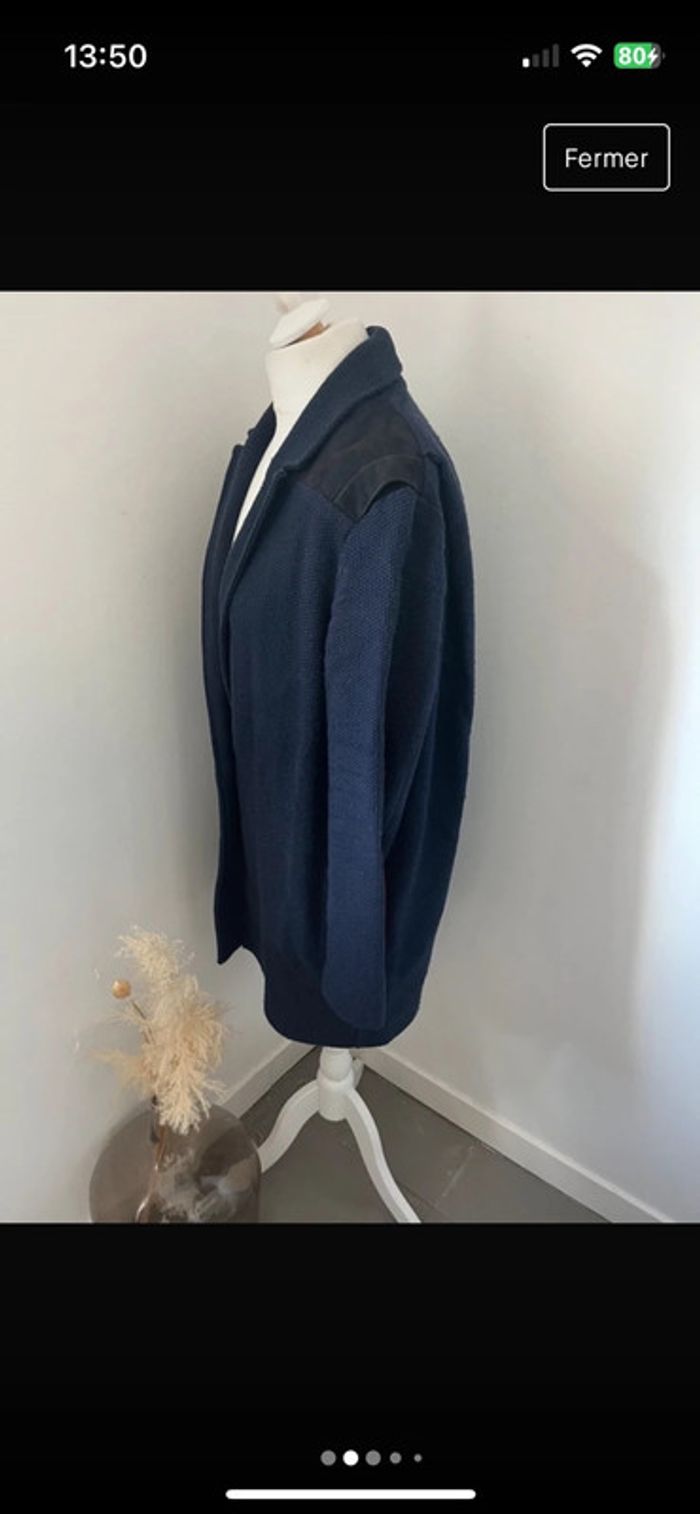 Manteau bleu et cuir noir Maje L - photo numéro 2