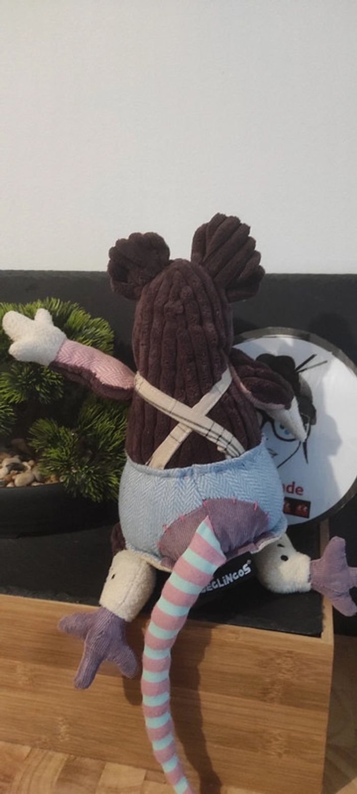 Les Déglingos Ratos le rat Original peluche marron bleu salopette nez rayé Rose - photo numéro 2