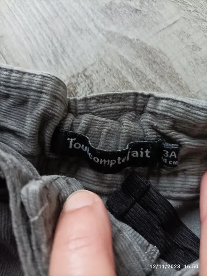 Pantalon velours wide gris 3 ans - photo numéro 4