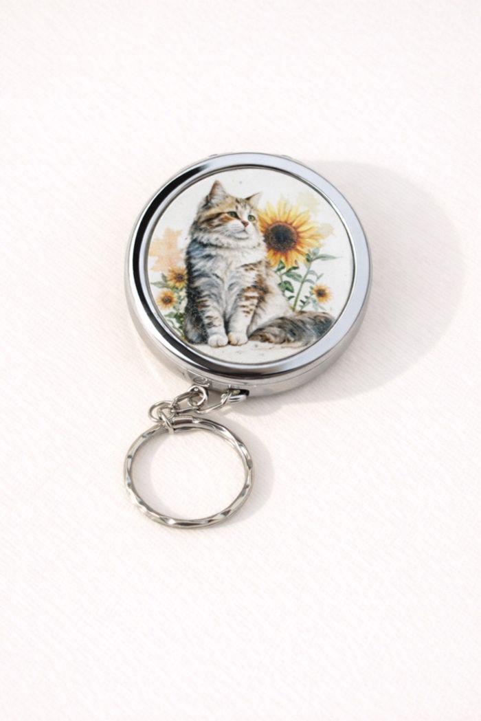 Cendrier de poche motif chat & tournesols – Compact et pratique