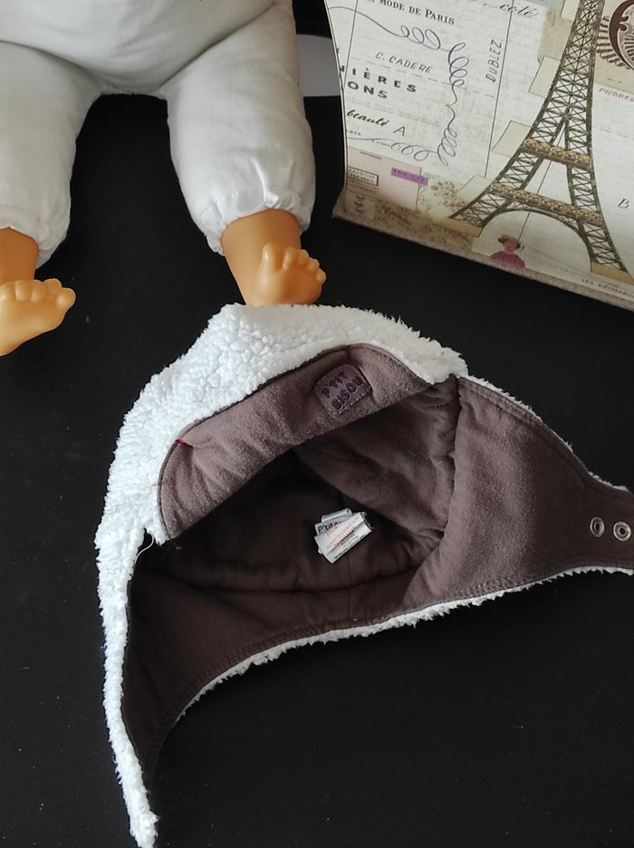 Bonnet aviateur bébé garçon 6 mois – blanc et marron - photo numéro 4