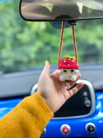 Déco rétroviseur champignon fraise en crochet 