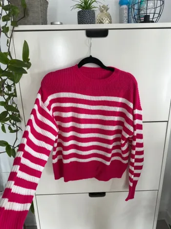 Pull marinière - rose et blanc