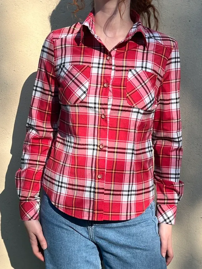 Chemise à carreaux cintré en coton - rouge et blanc - photo numéro 3
