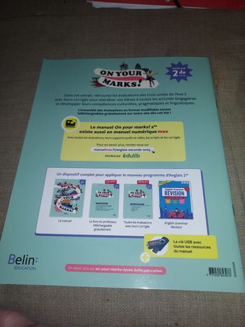 On your Marks extrait corrigé unité 13 à 15 Belin éducation prix 2 €