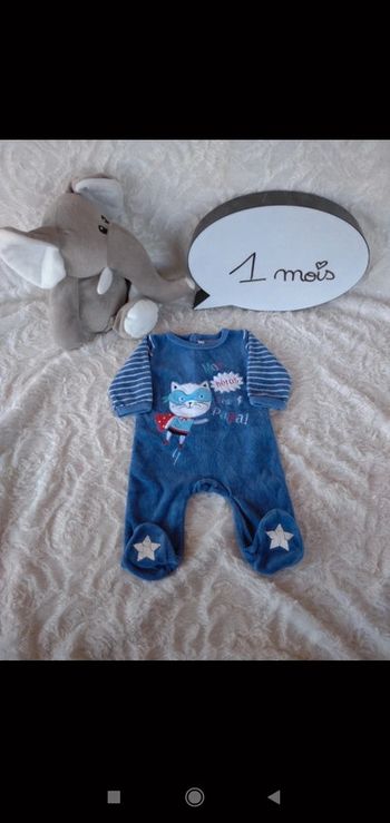 Pyjama grenouillère velours Garçon 1 mois "Mon héro c'est Papa" Chat Gémo