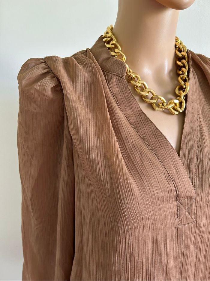 Blouse beige marron neuve à manches longues Vila taille 36 - photo numéro 4