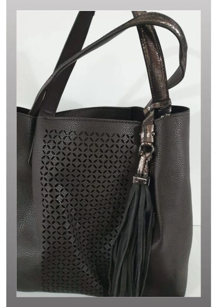 Sac marron en simili cuir avec pochette à l'intérieur 38x28 cm - photo numéro 2